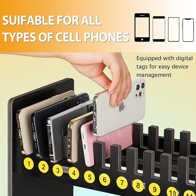 Cell Phone Holder Classroom Cell Phone Storage 2-Tier Multiple Cell Phone Stand Rack with 1-30 Number Stickers PVC Board Mobile Phone Holder Desktop Organizer for Classroom (Black, 30 Slots)