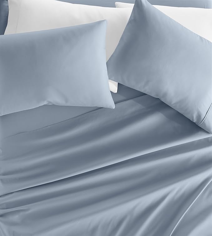 Linen Market Double-Brushed Microfiber Queen Sheet Set 4 Piece – Oeko-TEX Certified Ultra Soft & Wrinkle-Free - 16" Deep Pocket Sheets - Easy Care Queen Size - Light Blue