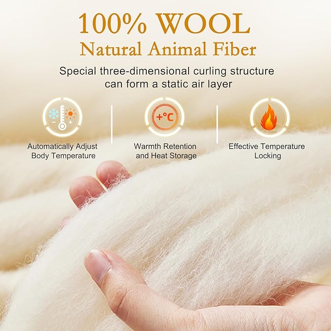 YOUR MOON Luxurious All Season Wool Comforter Twin Size, 100% Natural Australian Wool Filling, Hypoallergenic Comforter Duvet Insert, Noiseless Cotton Shell (Green)