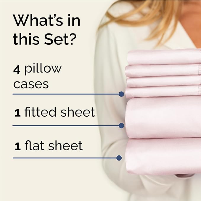 Full 6 Piece Sheet Set - Cooling, Comfy & Breathable - Hotel Luxury Bedding, Includes Fitted Sheet for Women, Men, Kids & Teens - 1 Flat, 1 Fitted Sheet, 4 Pillowcases w/Deep Pockets - Lavender Pink