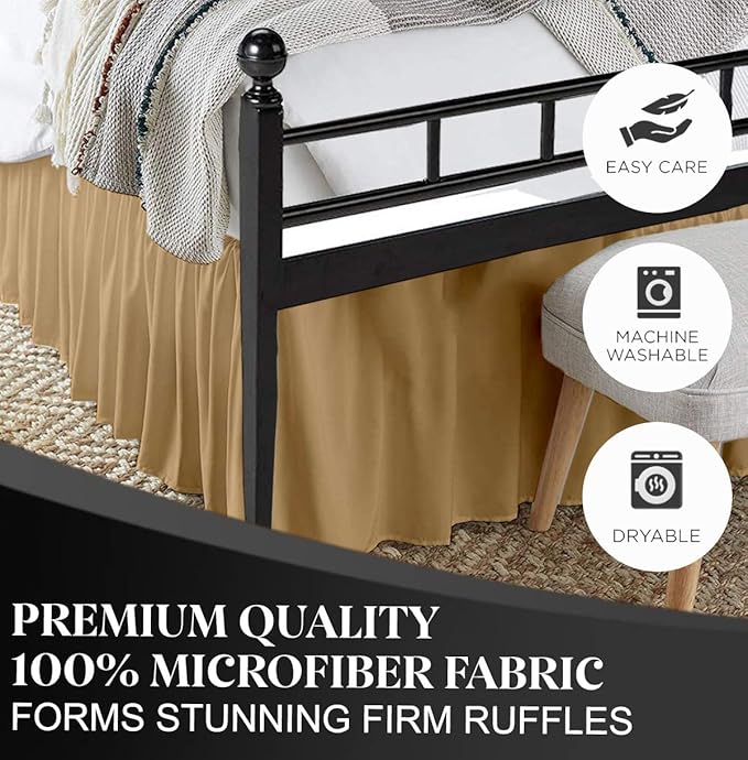 Ruffled Bed Skirt with Split Corners, Taupe, Full 12 Inch Drop Bedskirt, Hotel Quality Brushed Microfiber Wrinkle Free Dust Ruffle Bed Skirt Full Size