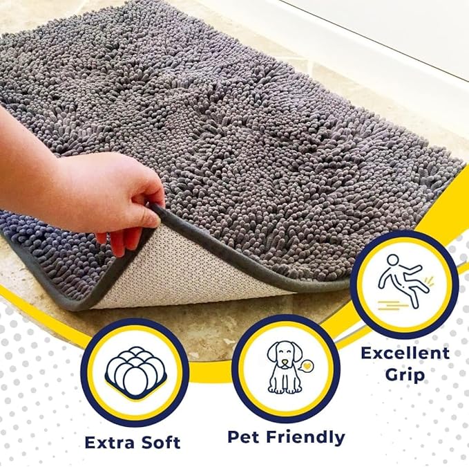 Muddy Mat® Shown on TV – Super Absorbent Door Mat Indoor, Microfiber Quick Dry Chenille Entryway Rug, Non-Slip Front Door Mat, Indoor Mats for Entryway, Machine Washable Pet Rug, Grey 36"x60"