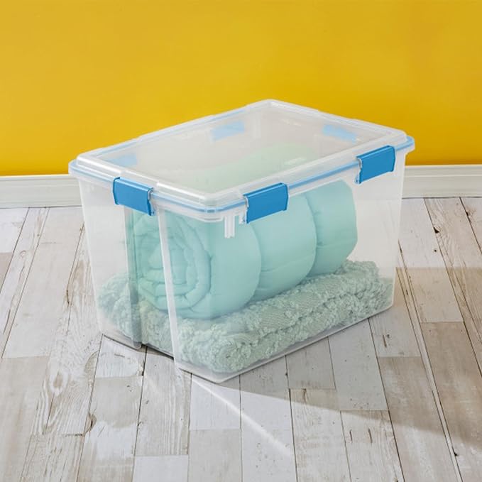 Sterilite 8-Pack Gasket Box, Weather-Resistant Storage Bins with Latching Lids, 80 Quart - Heavy-Duty Organizing Containers for Closet, Bathroom, and Office