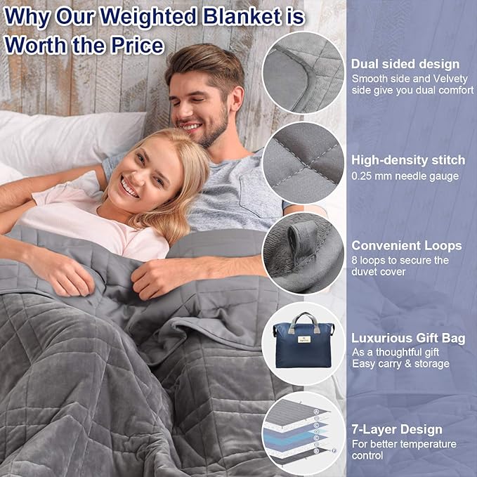 OMYSTYLE 25lb Weighted Blanket Queen Size for Adult(80''x87'', Double-Sided), Warm Short Plush and Cool Tencel Fabric Reversible Weighted Blanket for Adult - Carry Bag Included