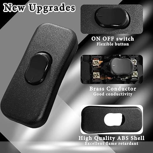 6PCS Inline Cord Switch AC 250V 2A Appliance Switch Replacement Button Control Rocker ON Off DPST with Cross Screwdriver Screw, for Bedroom Table Lamp Desk LED Lights OJ-318 Black