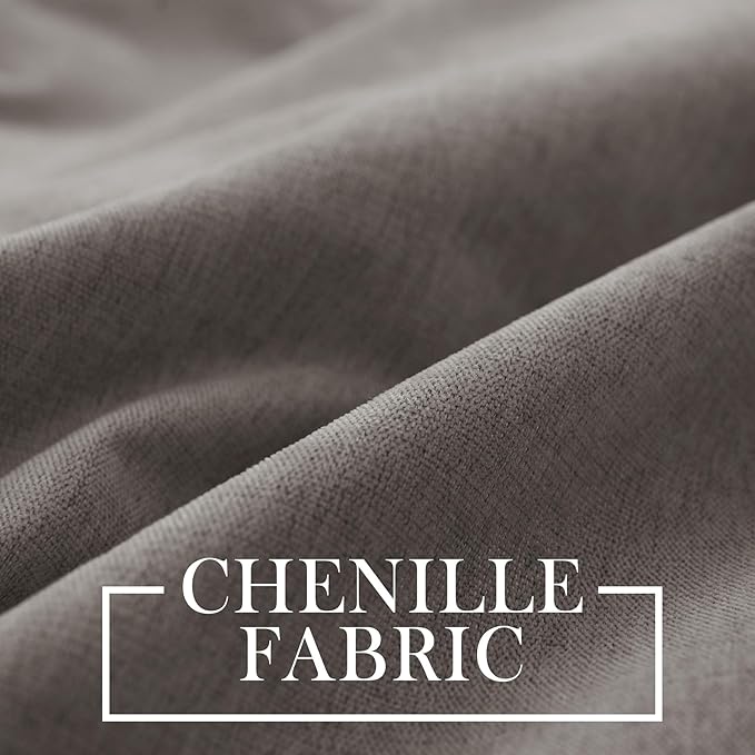 Macochico 100% Blackout Chenille Curtains for Living Room Classic Chenille Window Curtain Panels Thermal Drapes for Bedroom Hotel Grommet Curtains with Tieback Stone Grey 84" Wx96 L 1 Panel
