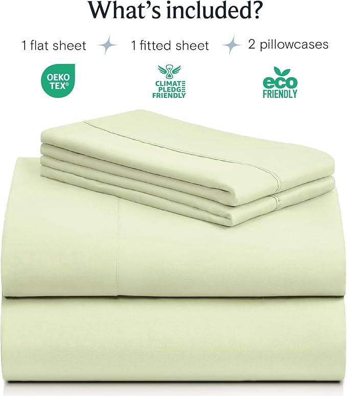 LuxClub 4 PC Sheet Set Bed Sheets Deep Pockets 16" Eco Friendly Wrinkle Free Cooling Machine Washable Hotel Bedding Silky Soft - Sage Green Full