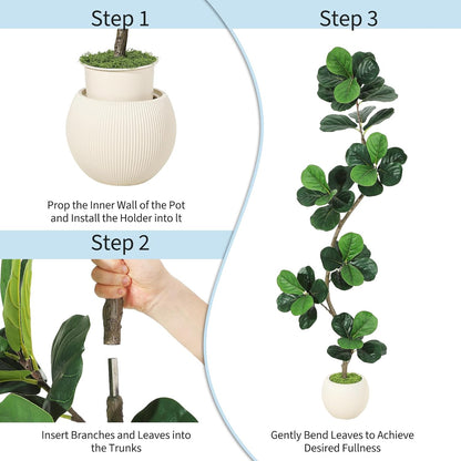 GarveeHome Fiddle Leaf Fig Artificial Tree with White Planter,6ft Faux Plants Indoor with Moss, Fake Rubber Tall Fake Floor Plant in Pot - Artificial Trees for Home Office Living Room Decor