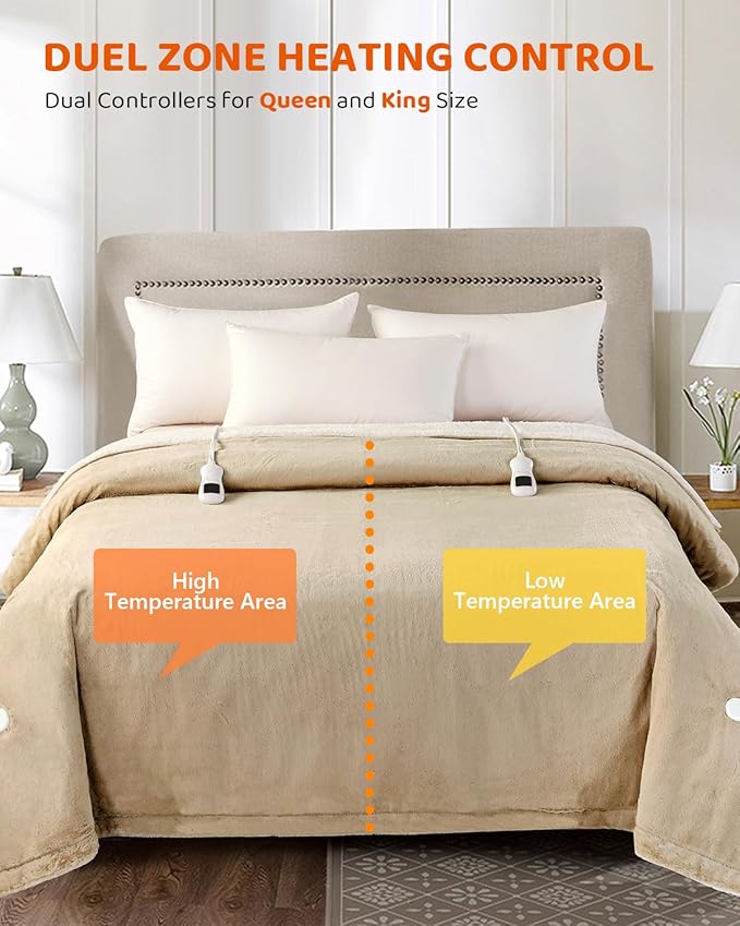 Heated Blanket Electric Blanket Queen Size, Faux Fur Heat Blanket, Super Soft Cozy Heating Blanket with 9 Heating Levels & 1-9 Hours Auto Off, Fast Heating & Overheat Protection, 84" x 90", Beige