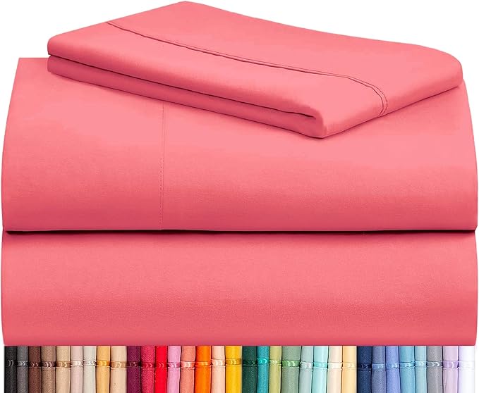 LuxClub 3 PC Twin Sheet Set, Deep Pockets Wrinkle Free Cooling Bed Sheets Hotel Bedding for Women, Men, Kids & Teens, Includes 1 Fitted Sheet, 1 Flat Sheet and 1 Pillowcase-Silky Soft Vermilion