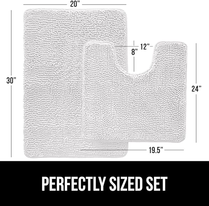 GORILLA GRIP Bathroom Rug Sets, Soft Chenille 2 Piece Area Rugs Set, Toilet Base Mat and 30x20 Carpet, Absorbent Microfiber Washable Mats Dry Quickly, Home Décor and Bath Room Accessories, White
