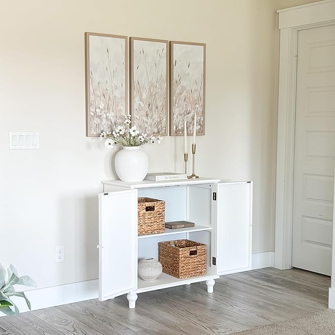 PHI VILLA White Accent Cabinet with Doors, Antique Storage Sideboard and Buffet Cabinets