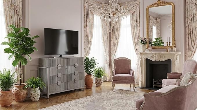 LGHM Fluted Dresser for Bedroom with 8 Drawers, Modern 8 Drawers Dressers with Semi-Cylindrical, Chest of Drawers Closet Organizers and Storage Clothes, 43" Tall Dresser with Bold Steel Frame, Gray