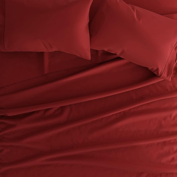 Linen Market Brushed Microfiber Twin Sheet Set 3 Piece – Oeko-TEX Certified Ultra Soft & Wrinkle-Free - 16" Deep Pocket Sheets - Easy Care Twin Size - Burgundy
