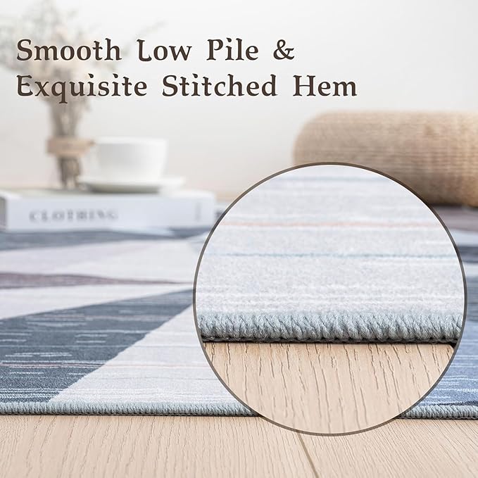 HOMFINE Washable Modern Area Rug - Geometric Style 8x10 Rugs for Living Room, Bedroom, Machine Washable Rug Soft Non Slip Non Shedding Area Rug - Blue, 8'x10'