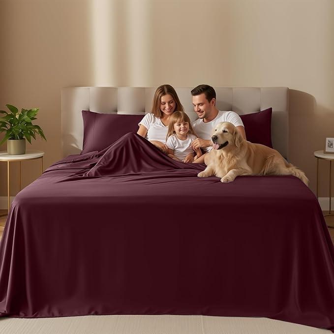 Utopia Bedding Queen Sheet Set – 4 Piece Bed Sheets for Queen Size Bed, Soft and Breathable Microfiber, Includes 1 Fitted Sheet, 1 Flat Sheet and 2 Pillowcases (Burgundy)