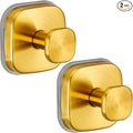 Suction Cup Hooks for Shower - Resuable Bathroom Hooks for Towels, Robes & Loofah - No-Drill Mounting on Kitchen,Walls,Metal,Glass,Mirrors,Tile & Smooth Non-Porous Surfaces (2, Brushed Gold)
