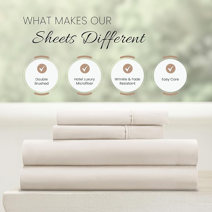 Linen Market Bed Sheets for California King Size Bed (Ivory) - Sleep Better Than Ever with These Soft and Cooling California King Sheets - Deep Pocket Fits 16" Thick Beds - 4 Piece Cal King Sheet Set