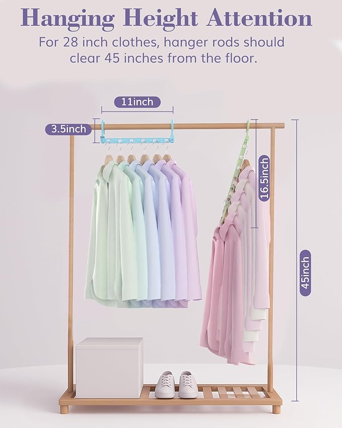 Space Saving Hangers for 48 Clothes, Reinforced Collapsible Hangers with 360° Swivel Hook, Hanger Hooks Space Saver for Closet Organizers and Storage, Dorm Room Essentials, Fully Assembled, Colorful