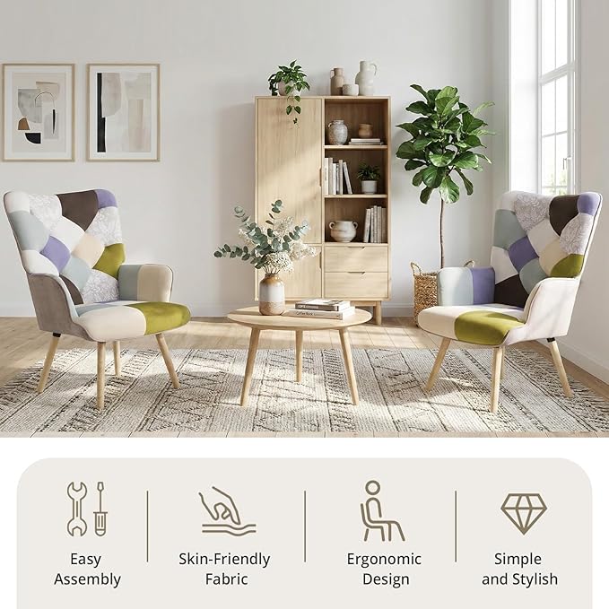 Joysoul Living Room Accent Chair Modern High Back Arm Chair, Houndstooth Pattern Bohemian Style Chairs for Bedroom Waiting Room