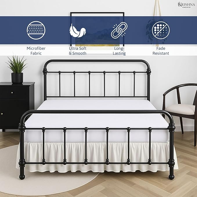 KRISHNA Ruffled Bed Skirt with Split Corners King, 100% Microfiber Hotel Quality, 10 Inch Drop Dust Ruffle Gathered Bedskirt with Platform, 78" x 80", Ivory
