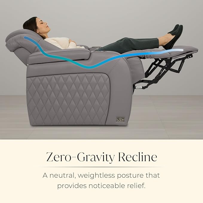 Seatcraft Diamante Zero-Gravity CoolZero Italian Leather Home Theater Seating, Power Headrest, Power Recline, Row of 5 Right Loveseat, Gray