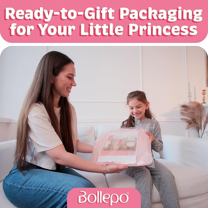 Bollepo Bed Canopy with Lights - Pink Princess Canopy for Girls Room | Single, Twin, Full, Queen | Kids Bed, Hanging Fairy Led Canopy