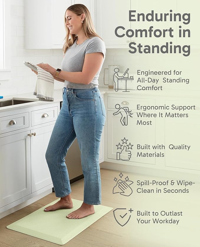 Ophanie Kitchen Mats for Floor, 3/4 Inch Thick Kitchen Rugs, 20''x32'' Anti Fatigue Standing Cushioned Mat, Waterproof,Comfort Ergonomic Mat for Office, Home, Sink, Sage Green Non-Slip Bottom