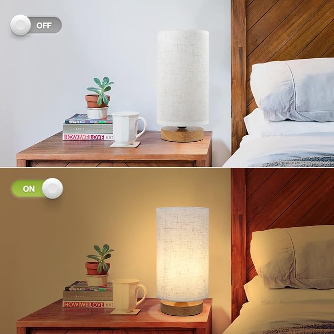 Minimalist Bedside Table Lamps for Bedrooms Set of 2, 3 Color Temperature Bedside Lamps with Round Fabric Linen Shade,Small Desk Lamp Night Nightstand Lamp Set for Living Room, Reading,Office