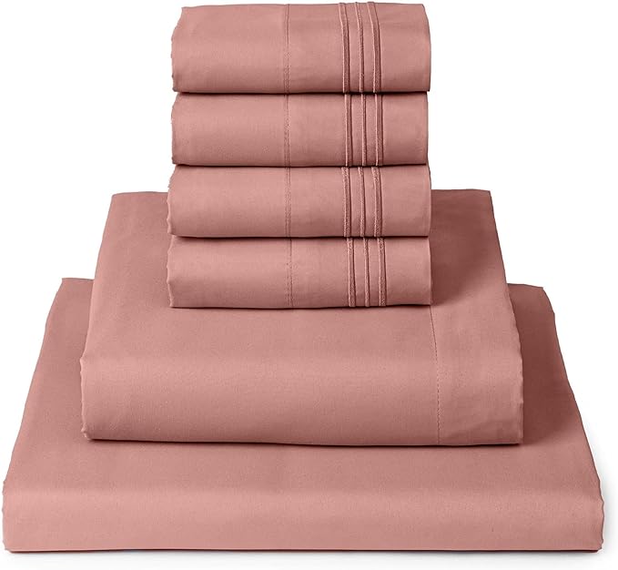 Mellanni California King Sheet Set - 6-Piece Iconic Collection Bedding, (Including 4 Pillowcases), 16-Inch Deep Pocket, Easy Care, Extra Soft, Cooling Sheets, Brushed Microfiber - Coral