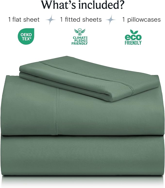LuxClub 3 PC Twin Sheet Set, Deep Pockets Wrinkle Free Cooling Bed Sheets Hotel Bedding for Women, Men, Kids & Teens, Includes 1 Fitted Sheet, 1 Flat Sheet and 1 Pillowcase-Silky Soft Tree Moss Green