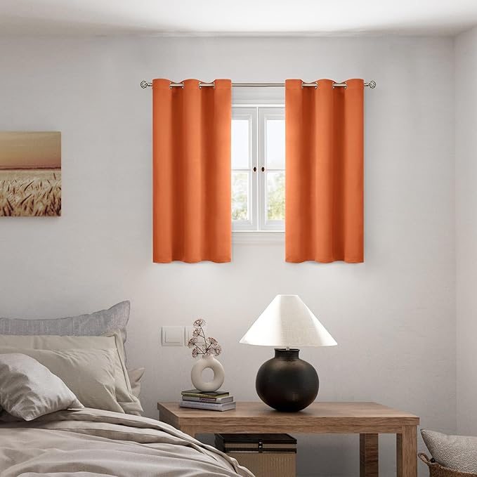 BGment Short 100% Blackout Curtains for Bedroom, Thermal Insulated Lined Energy Efficiency Noise Reducing Grommet Curtains 45 Inch Length for Small Window 2 Panels Each 42 Inch Wide, Burnt Orange
