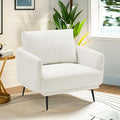 Oversized Accent Chair for Living Room Cozy Reading Chairs Mid-Century Modern Accent Chairs Armchair with Metal Legs Single Sofa Chair for Home Office (1-PCS, Polyester Fabric- Pearly White)