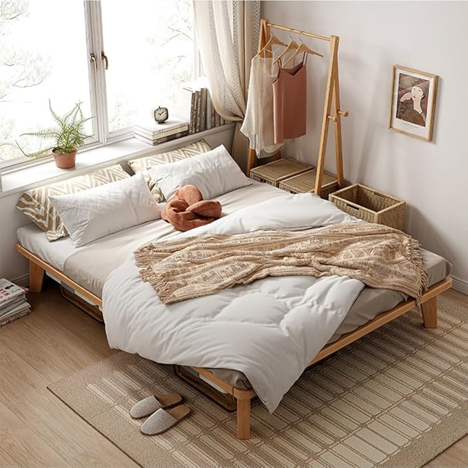 Full Platform Bed Base - 14 Inch Solid Wood Mattress Foundation with Support Slats and Legs, Full-Size Rubberwood Simple Bed Frame