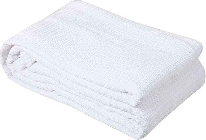 DOLLCENT 100% Cotton Queen Size Blanket for Bed, Premium Soft Combed Lightweight Blankets, Washed Breathable Cozy Bed Throw Blanket, White Queen Cotton Blankets for All Season: White (90"x90")