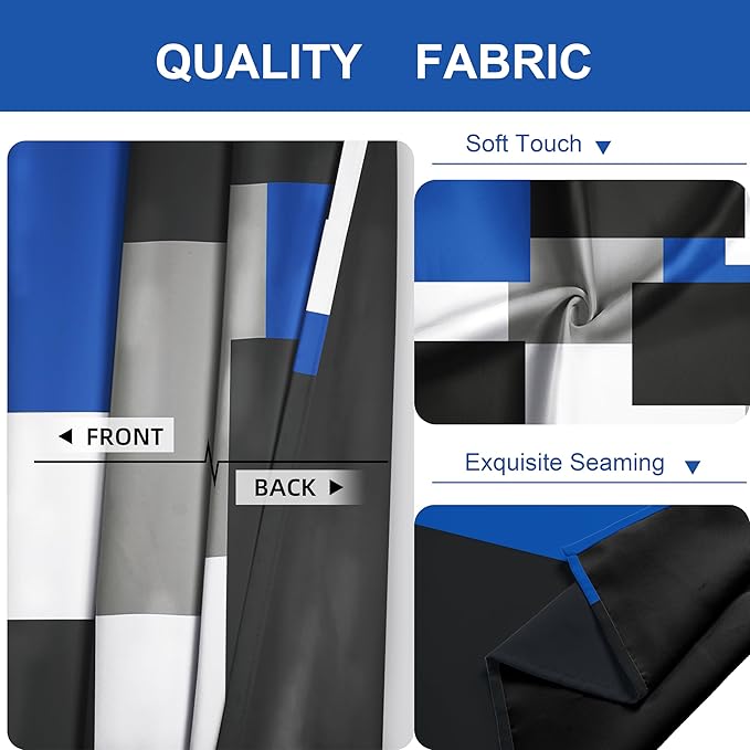 Royal Blue 100% Blackout Curtains for Bedroom 108 inch Extra Long 2 Panels Set Navy Blue Grey Modern Abstract Geometric Black Out Curtains Room Darkening Window Drapes for Living Room, 52Wx108L