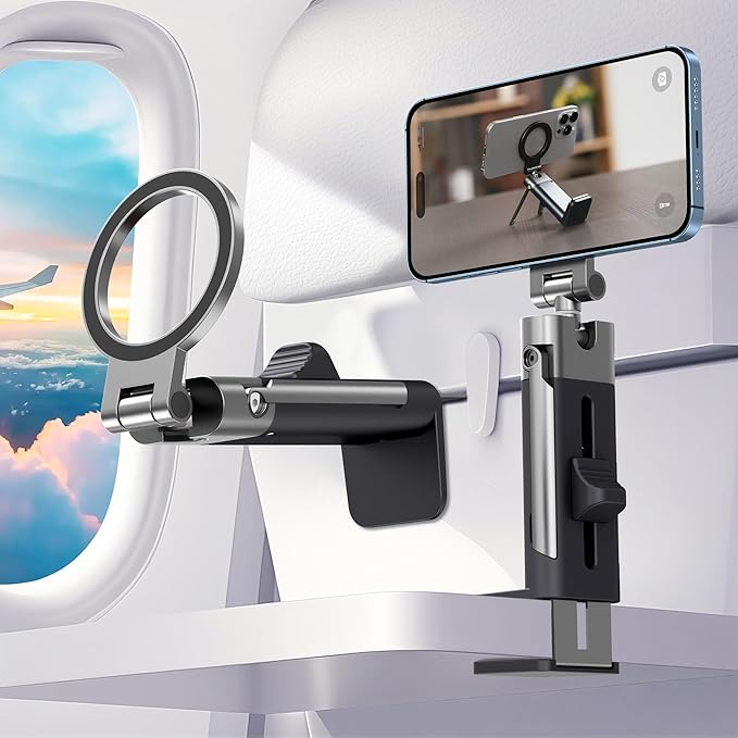 Metal Airplane Travel Essentials Phone Holder Mount for MagSafe N55×40 Magnetic Phone Stand for Desk,Europe Vacation Essentials Universal 360° Swivel Travel Gadgets Cruise Must Haves