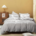FOSSA Duvet Cover Set 100% Washed Cotton Linen Feel Super Soft Breathable Cozy 3 Pieces Bedding Sets Solid Grayish King
