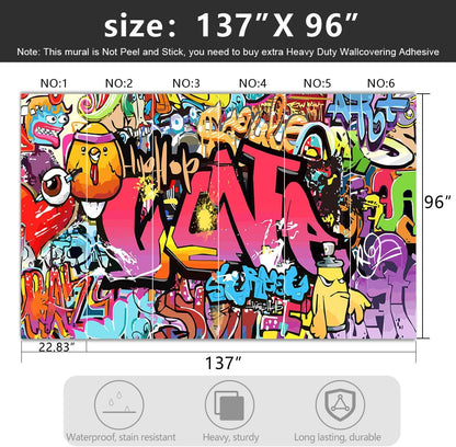 -Street Art Graffiti Wallpaper Fabric Wallpaper Living Room Bedroom Bathroom Boys Girls Children's Room Abstract Large Wall Mural- 137"x96"（ not Peel and Stick）