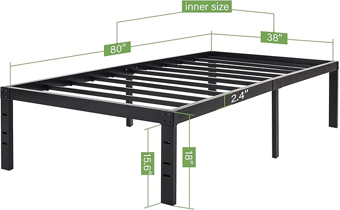 45MinST 18 Inch Maximum Storage Bed Frame/Reinforced Platform /3500lbs Heavy Duty/Easy Assembly/Mattress Foundation/Steel Slat/Noise Free, Twin XL