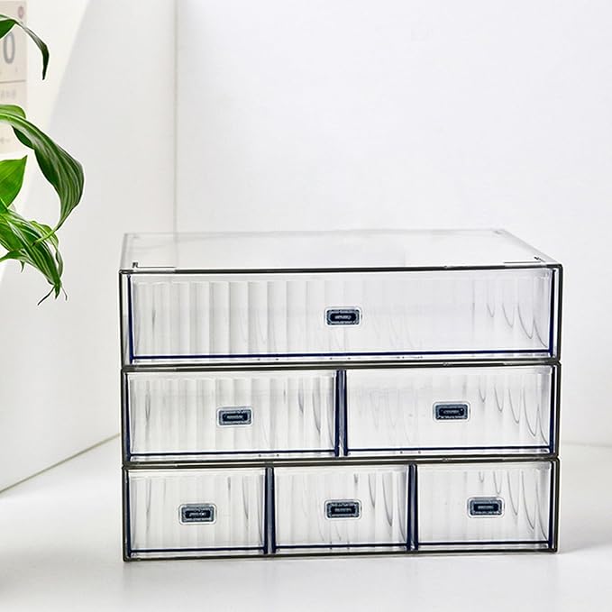 Desk Drawer Organizer, Stackable Office Supplies Desk Organizer, Plastic Plastic Storage Drawer, Desk Grocery Organizer For Stationery/Office Supplies (Clear, 3 Compartment)
