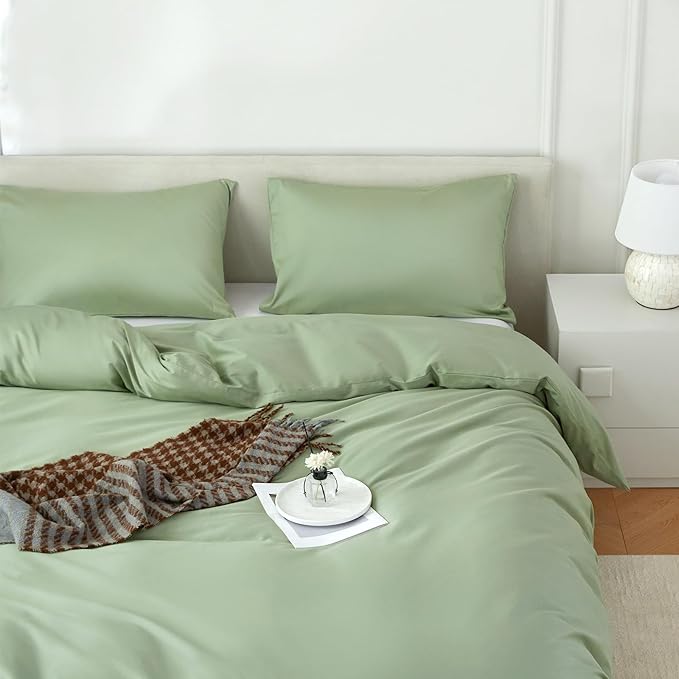 Duvet Cover King,100% Egyptian Cotton Duvet Cover Set,1600 Thread Count Feel Super Soft Comfortable Chic Lightweight 3 PCs Home Bedding Set (Sage Green,104''x90'')