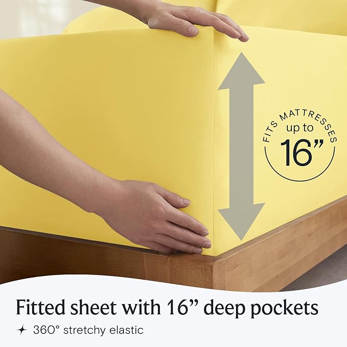 LuxClub 3 PC Twin Sheet Set, Deep Pockets Wrinkle Free Cooling Bed Sheets Hotel Bedding for Women, Men, Kids & Teens, Includes 1 Fitted Sheet, 1 Flat Sheet and 1 Pillowcase-Silky Soft Lemon