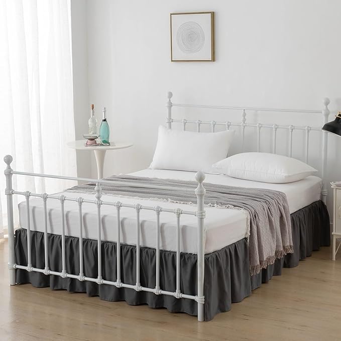Bed Skirt Ruffled Bed Skirt with Split Corners, 18 Inch Drop Dust Ruffle Bed Skirt with Platform, Dark Grey, 18" King