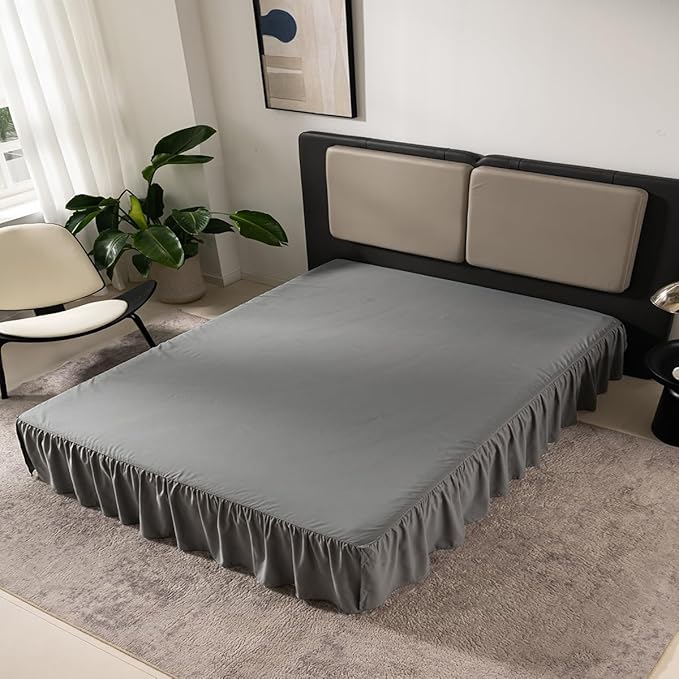 TSUTOMI Bed Skirt King Size Ruffled Bed Skirt with Split Corners, 18 Inch Drop Dust Ruffle Bed Skirts with Platform, Gathered Style, 100% Microfiber, Grey