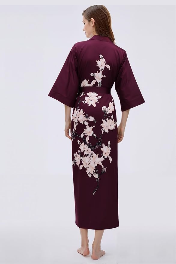 BABEYOND Kimono Robe Cover up with Box Long Floral Satin Sleepwear Silky Bathrobe Bachelorette Robe
