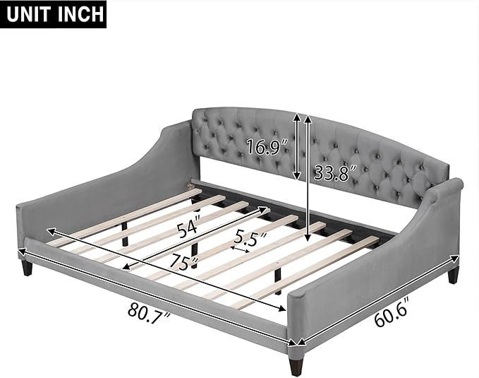 Favfurish Full Size Modern Luxury Tufted Button Daybed, Stylish Wood Upholstered Day Bed,No Box Spring Required, Easy Assembly,for Bedroom,Living Room and Guest Room,Den,Office,Gray