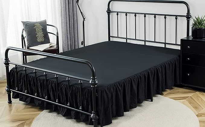 Bed Skirt Ruffled Bed Skirt with Split Corners, 18 Inch Drop Dust Ruffle Bed Skirts with Platform, Black, Full Size