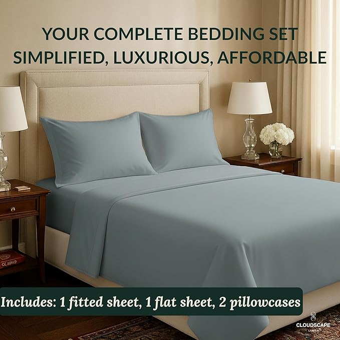 Cloud Scape Linen 100% Egyptian Cotton Sheets Full Size, 4 Pieces Luxury Bedding Set, 400 Thread Count,Hotel Quality, Silky Soft, Deep Pockets up to 17, French Blue