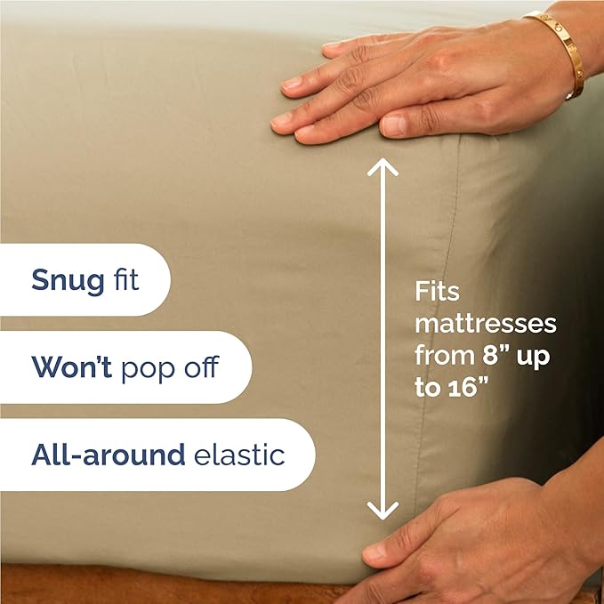 Full 6 Piece Sheet Set - Cooling, Comfy & Breathable - Hotel Luxury Bedding, Includes Fitted Sheet for Women, Men, Kids and Teens - 1 Flat, 1 Fitted Sheet, 4 Pillowcases with Deep Pockets - Beige